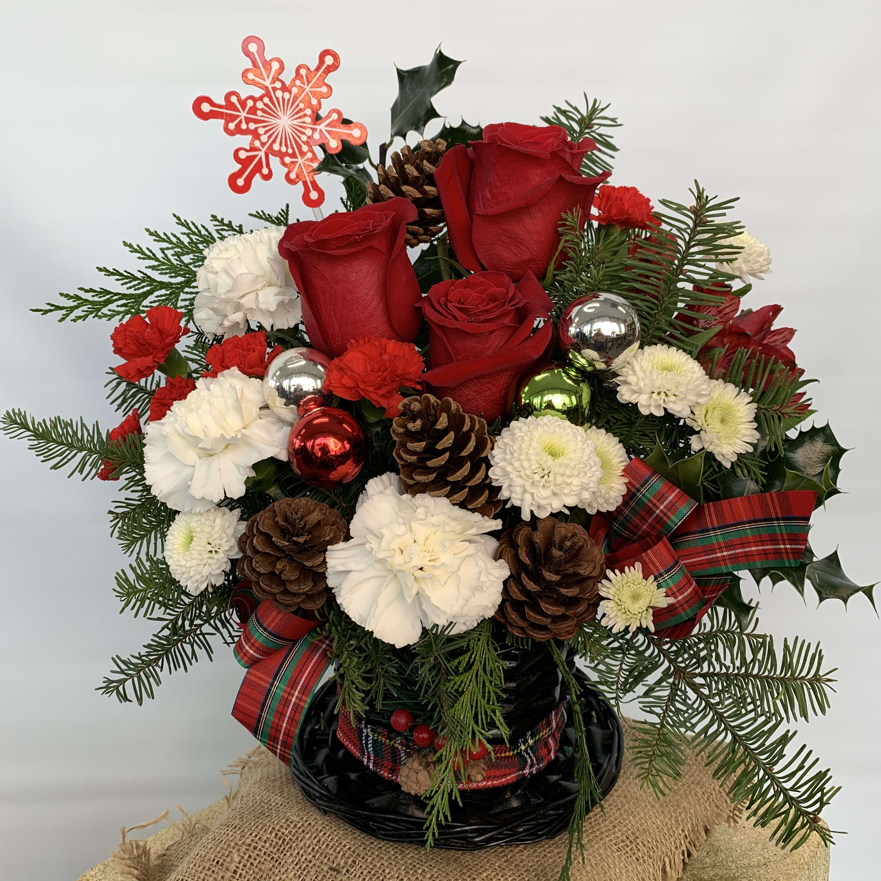 Snowman Hat Basket Bouquet in San Jose, CA  La Floriya