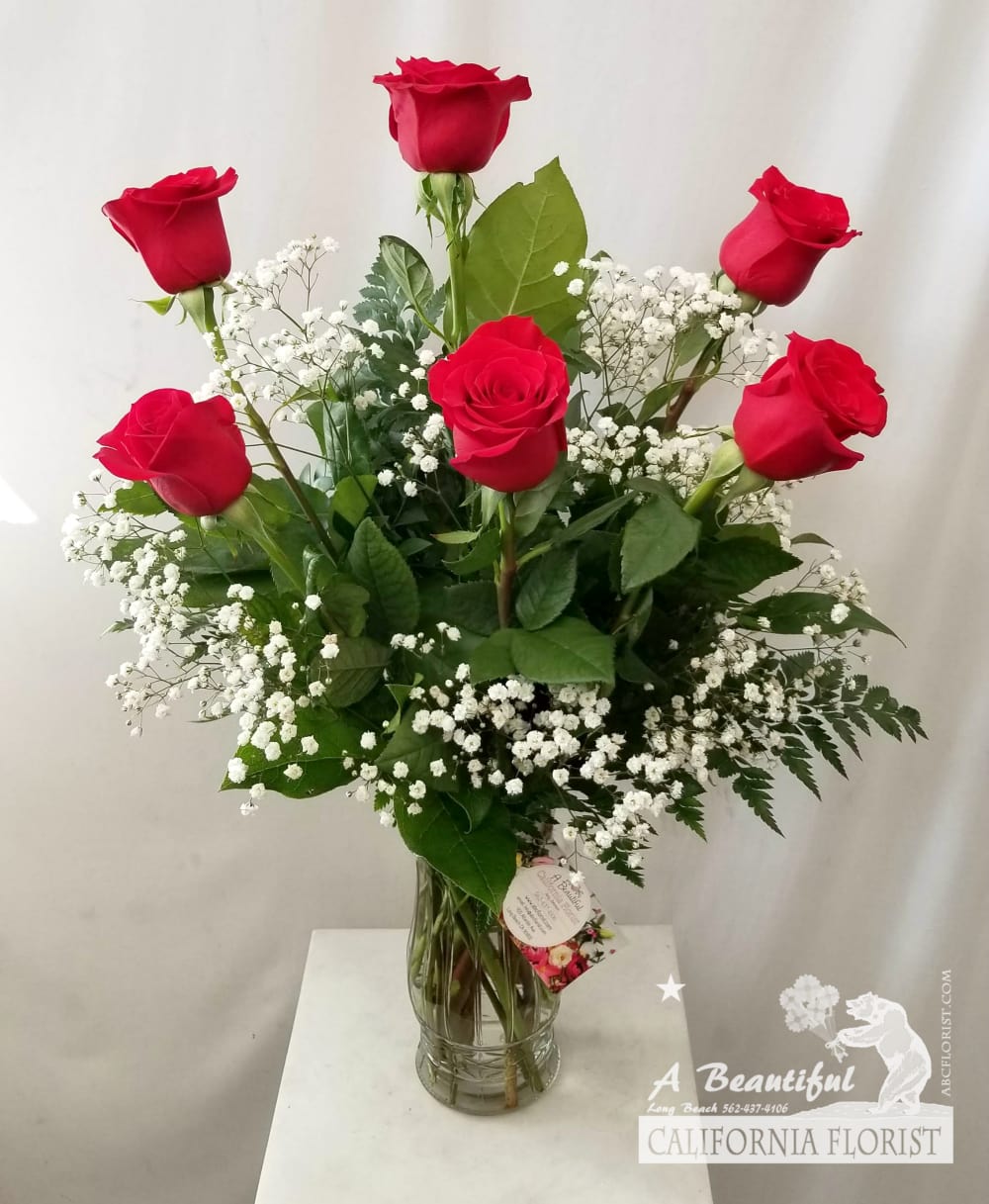 Half A Dozen Roses Arranged In The Vase From Your Long Beach Flower Shop Abc Florist In Long Beach Ca A Beautiful California Florist