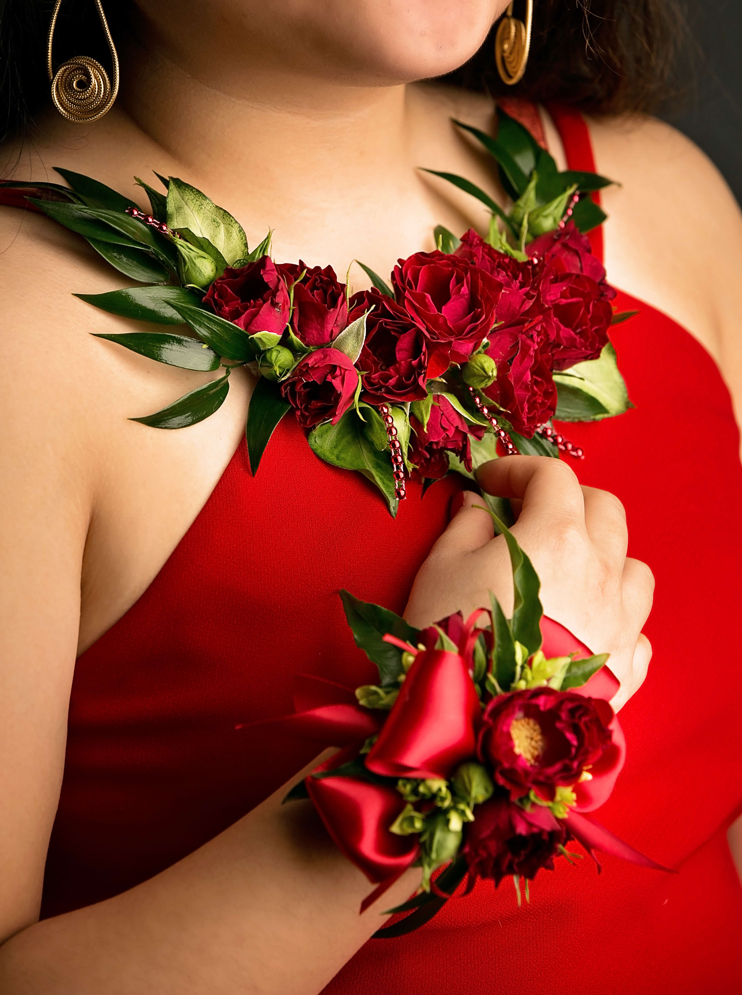 red corsage for prom