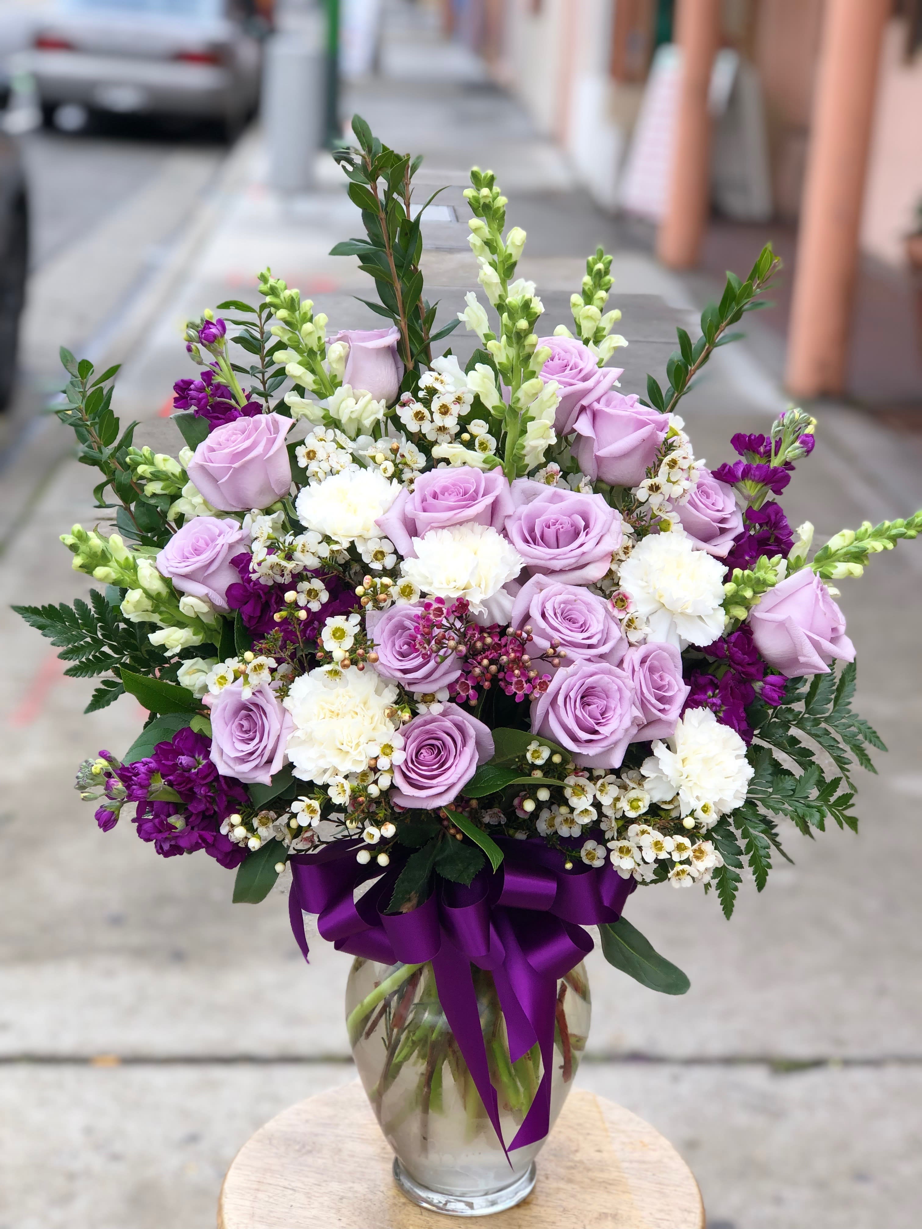 Lavender Roses White Snapdragons White Carnations By San Jose Flowers