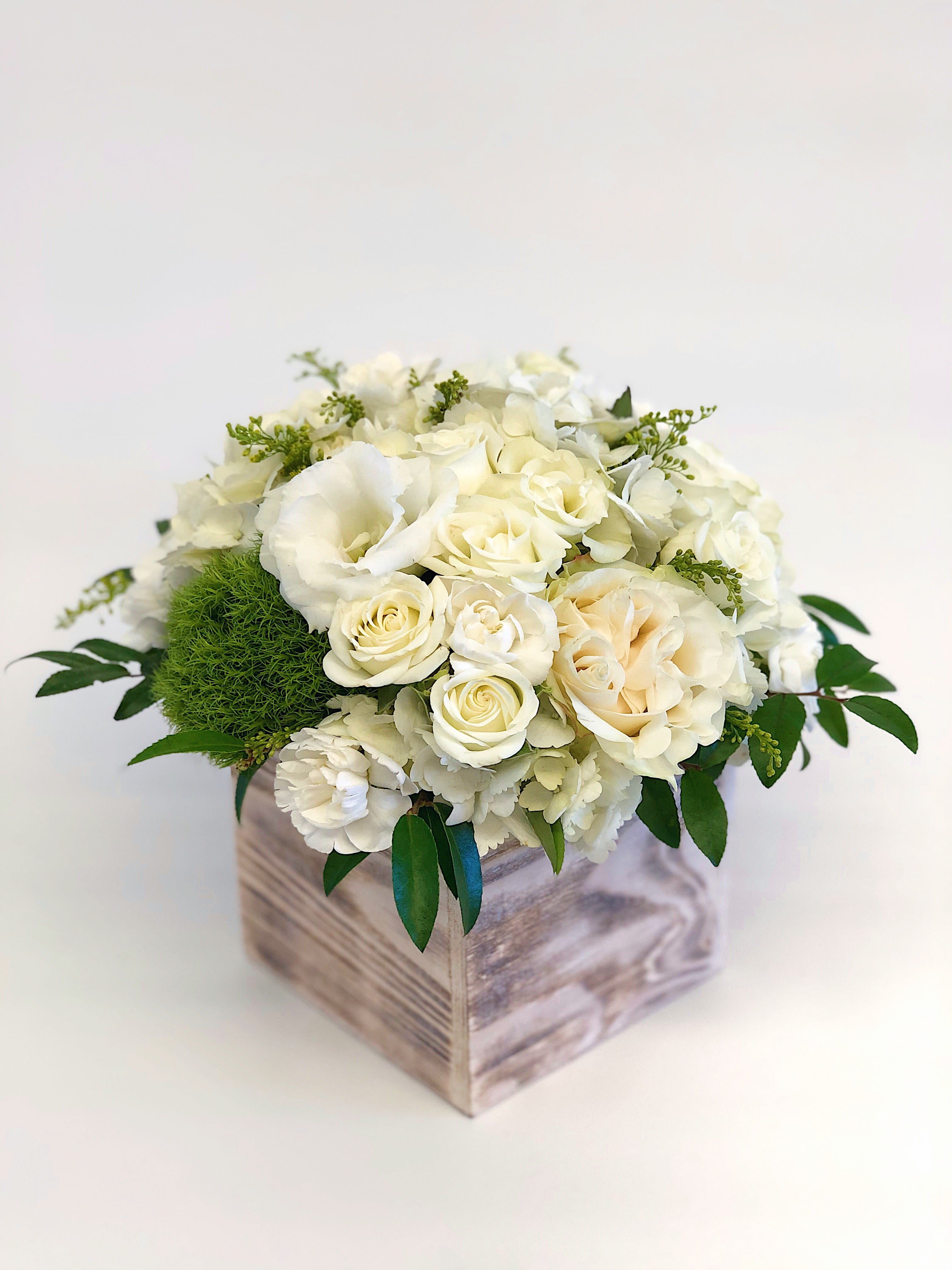 #13 - Wood box arrangement white in Hallandale Beach, FL | K&K Flowers