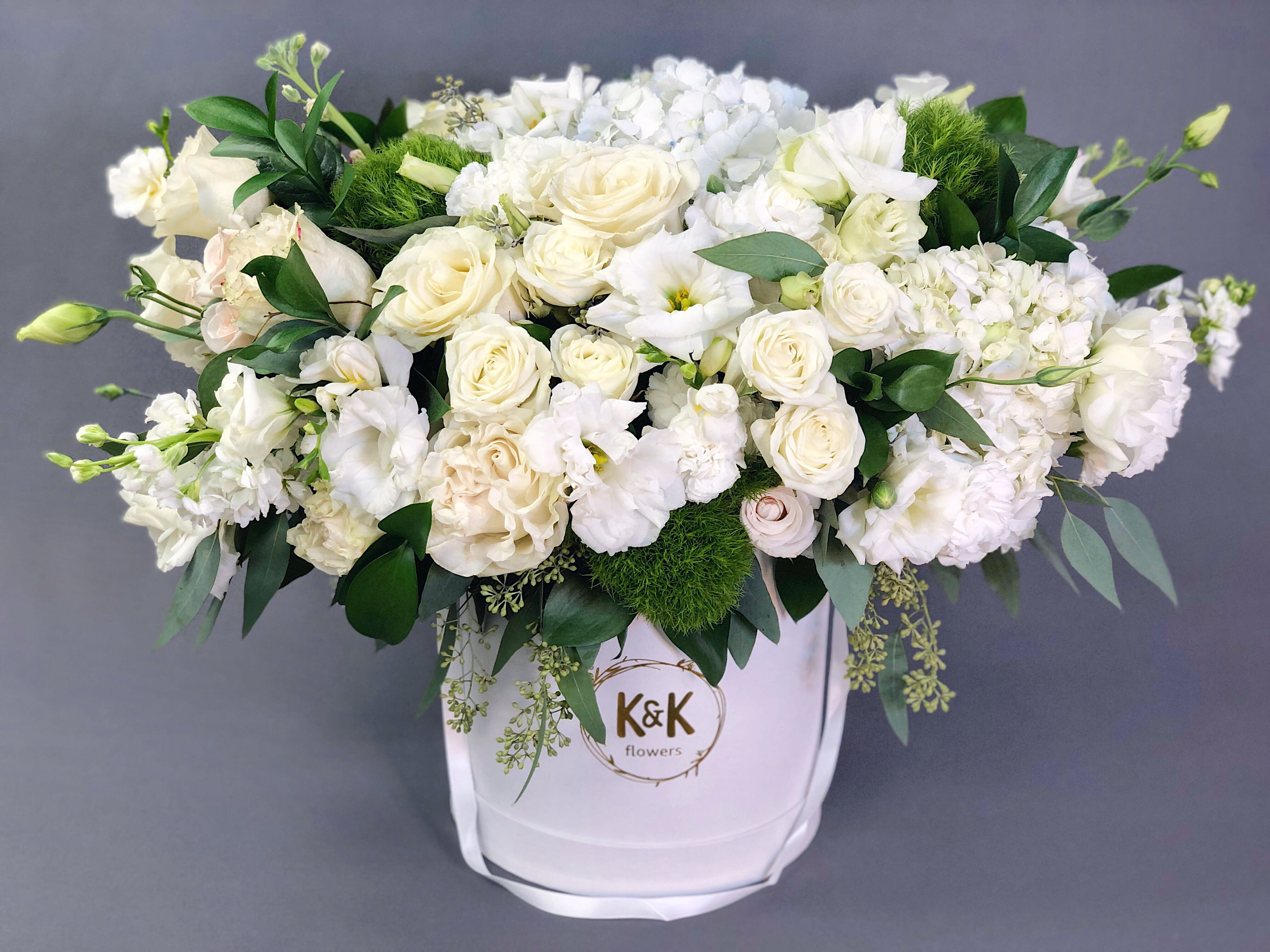 Download #46 - XXL hat box arrangement white in a white box in Hallandale Beach, FL | K&K Flowers