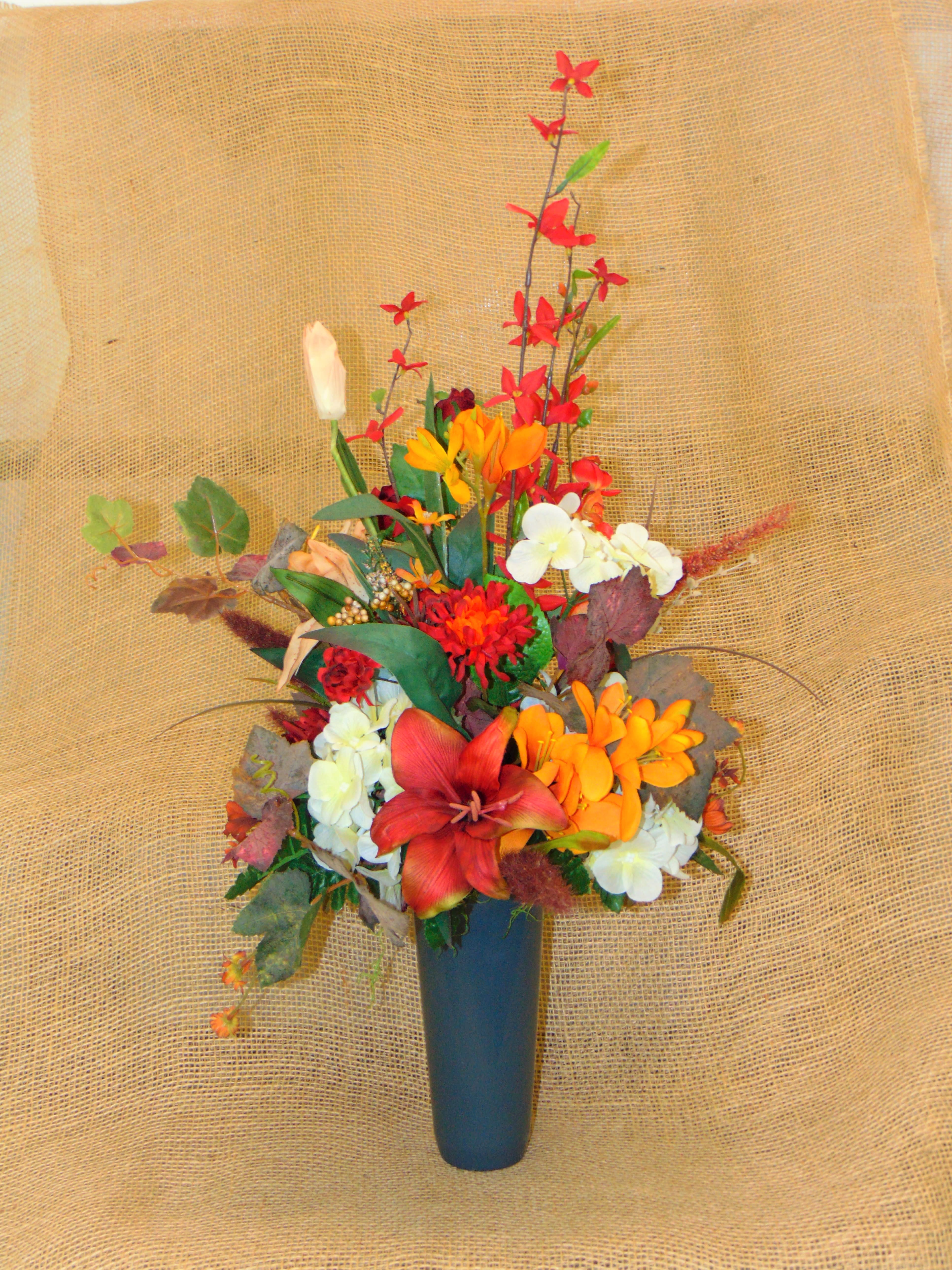 Fall Colors Silk Arrangement for the Cemetery in Avon, NY | Avon Floral