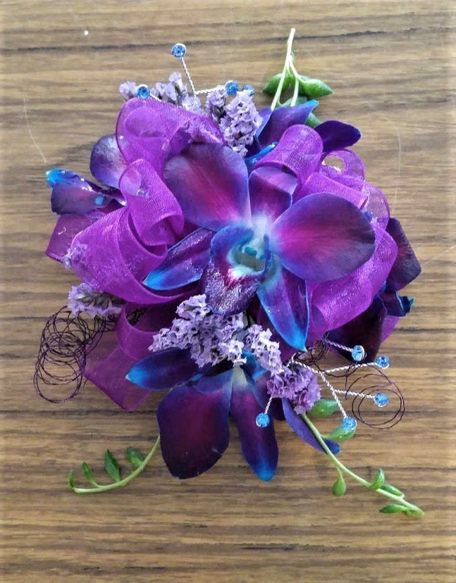 Purple And Blue Orchid Wristlet In Londonderry Nh Harrington Flowers