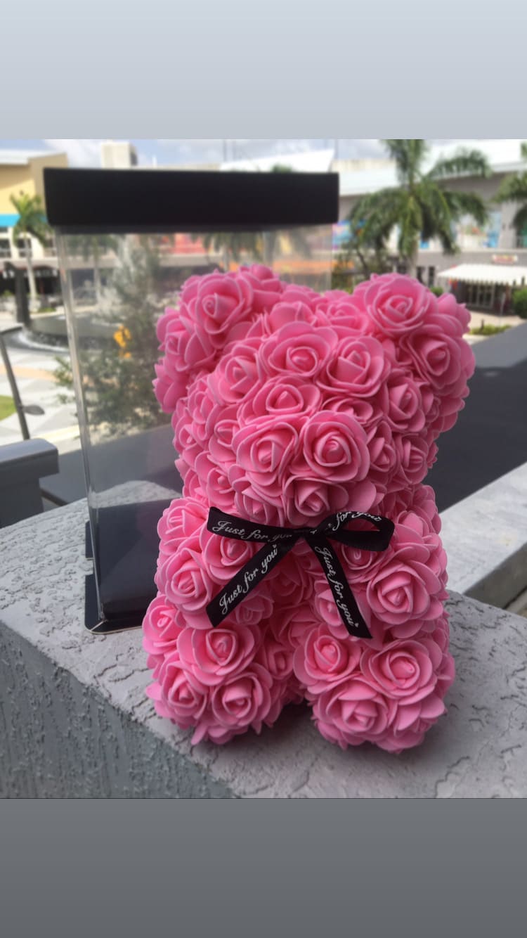 faux flower teddy bear