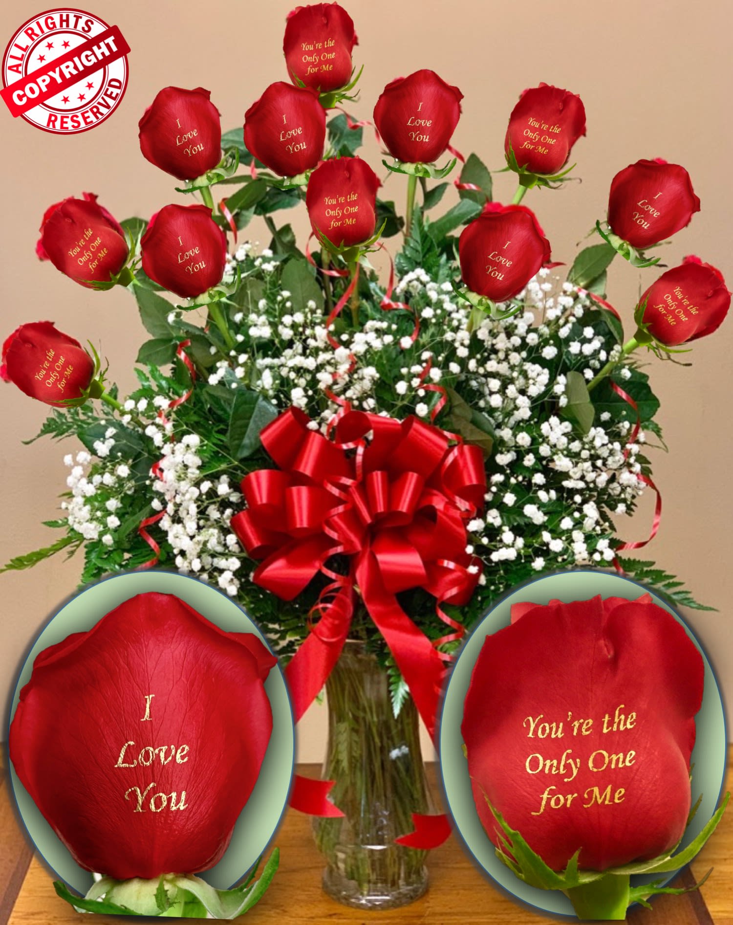 6 You Re The Only One For Me And 6 I Love You Personalized Roses In Las Vegas Nv Vip Floral Designs