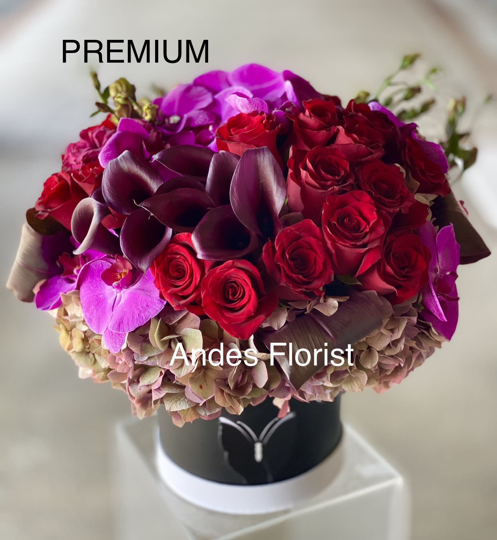 Butterfly Gift Box Black Boxed Flowers With Assorted Deep Burgundy And Red Flowers In Torrance Ca Andes Florist