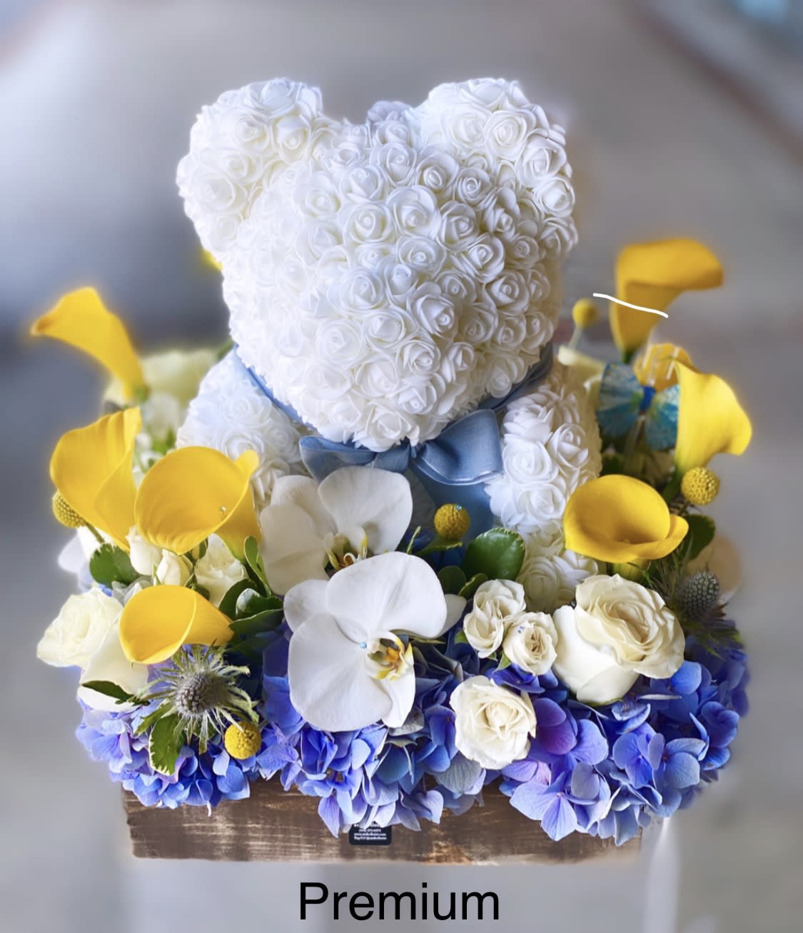 faux flower teddy bear