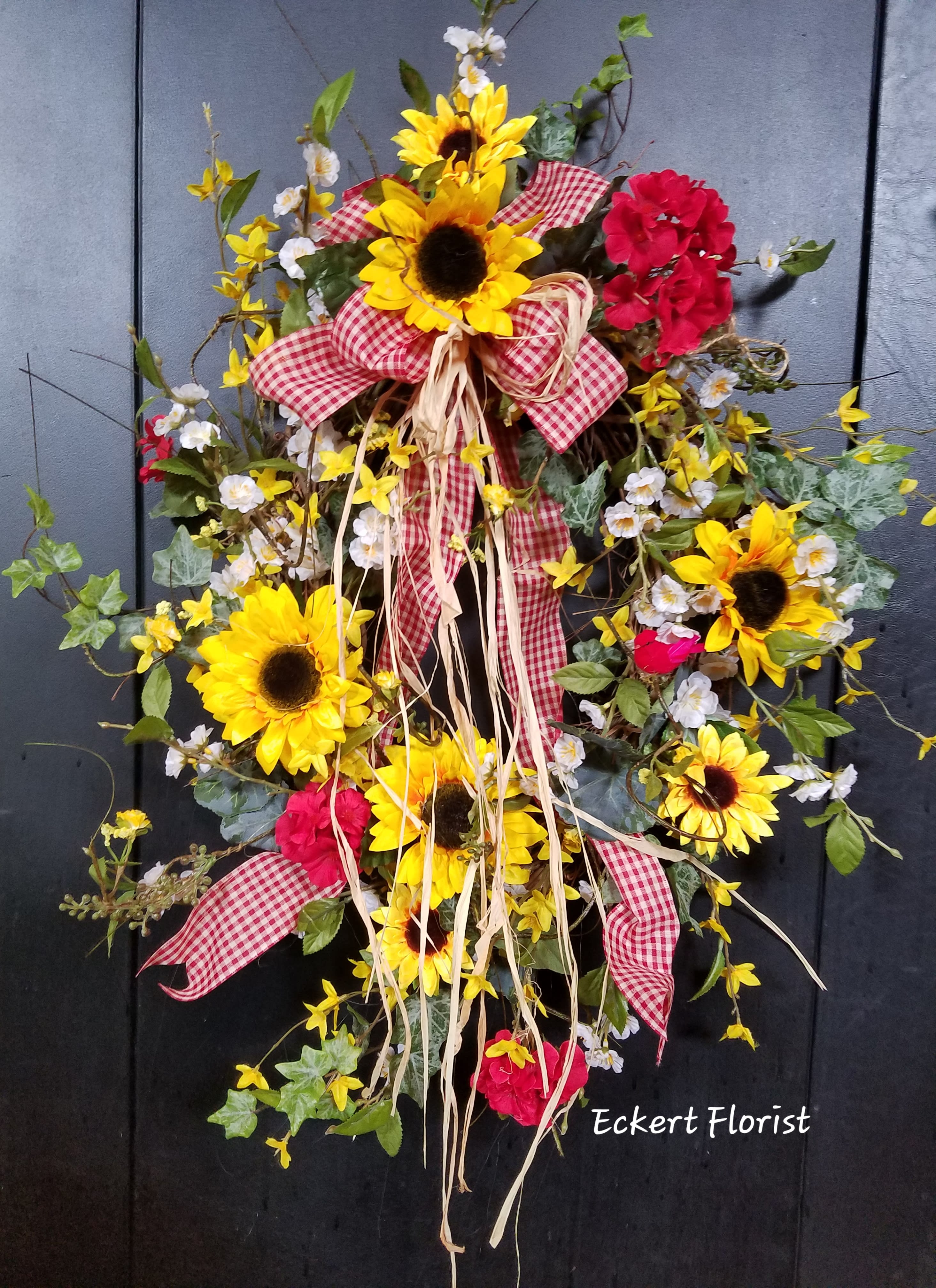 Eckert Florist S Artificial Sunflower Wreath Local Delivery Only In Belleville Il Eckert Florist