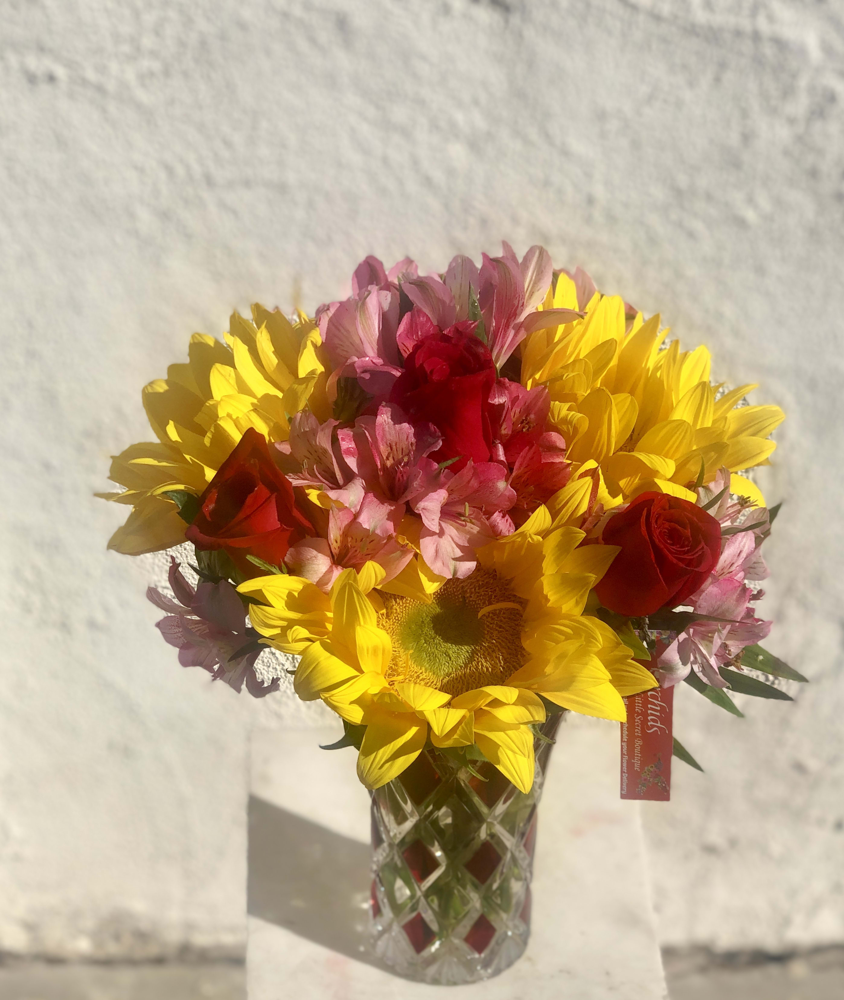 Red Rose Sunflowers Mixed Bouquet In Placentia Ca Orchids Little Secret Boutique