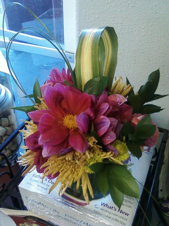 Pink Flush Dahlia - unique design by flush a cylinder vase with mix bouquet