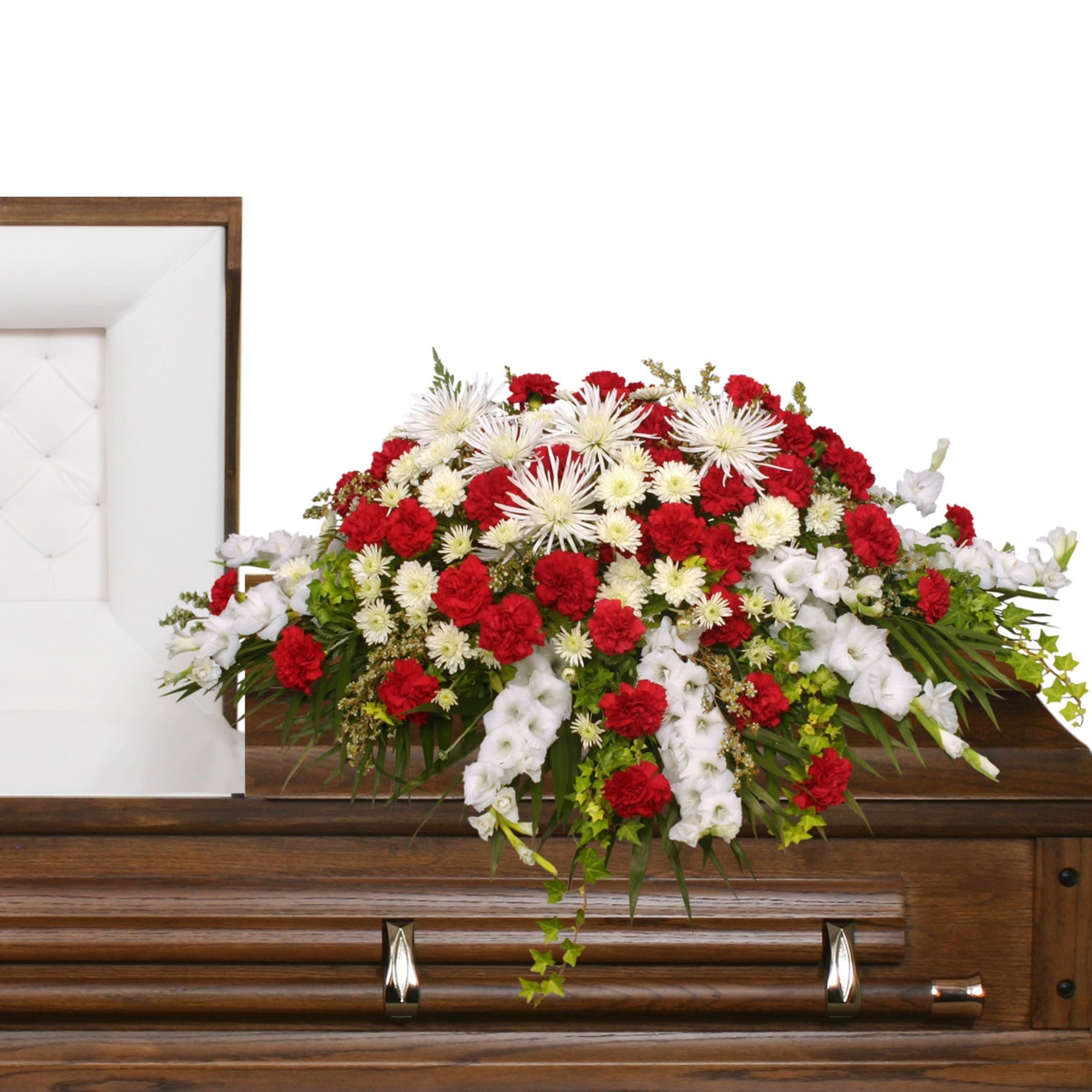 Graceful Red And White Casket Spray In Waterbury Ct The Orchid Florist
