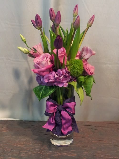 Purple Roses And Tulips By Designs By David