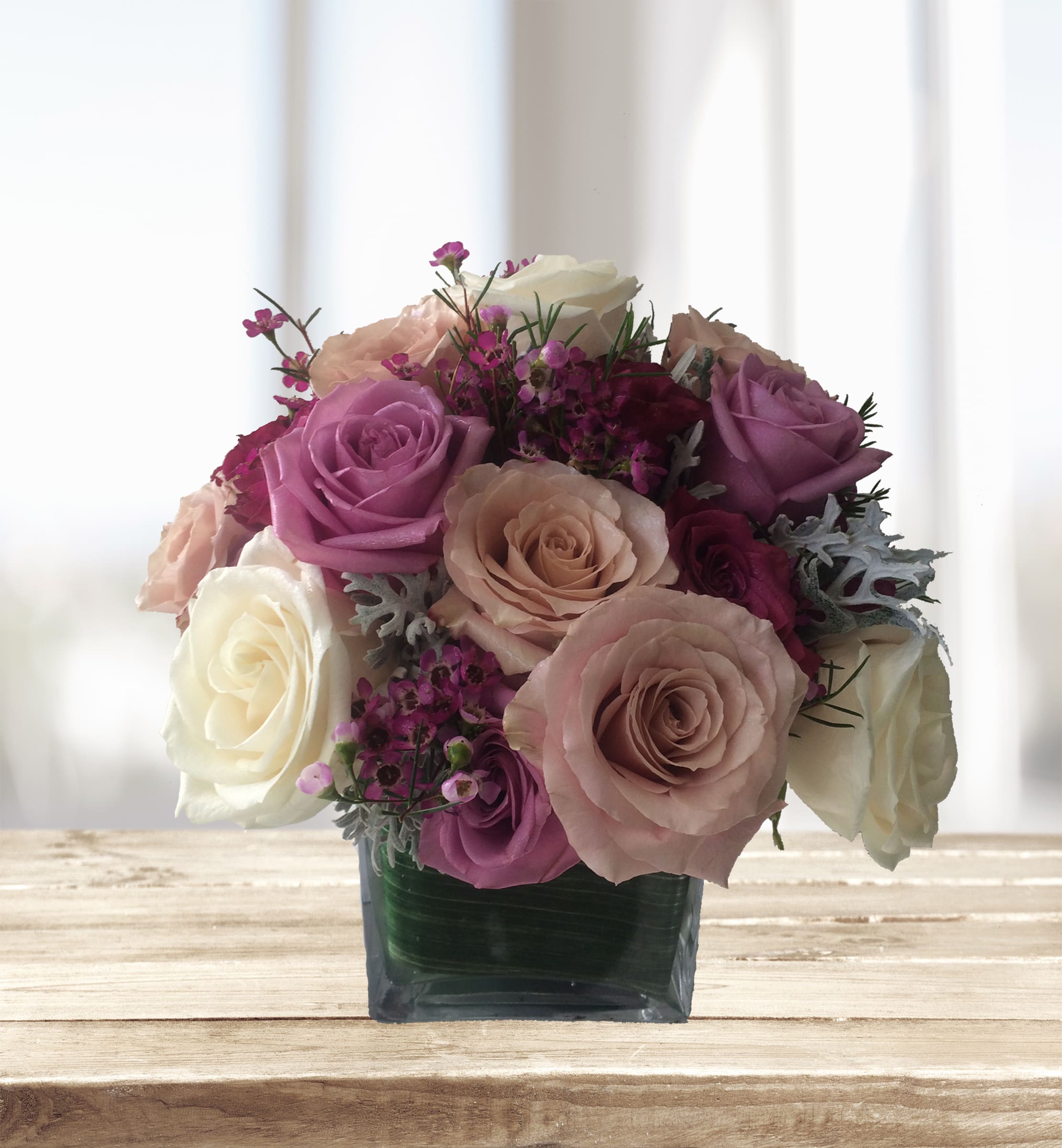 Blushing Roses - Lavender, blush and ivory roses will delight the recipient for any occasion!