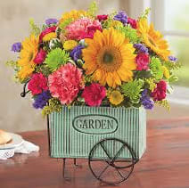European flower cart - Variety of flowers adorned a cute flower cart