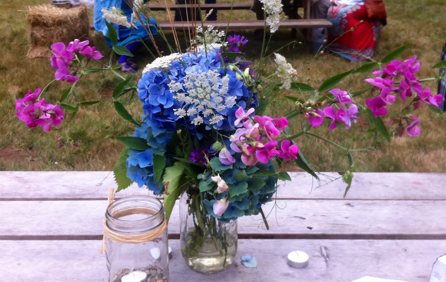 Mason Jar with Garden Fresh Flowers by flowerscapers
