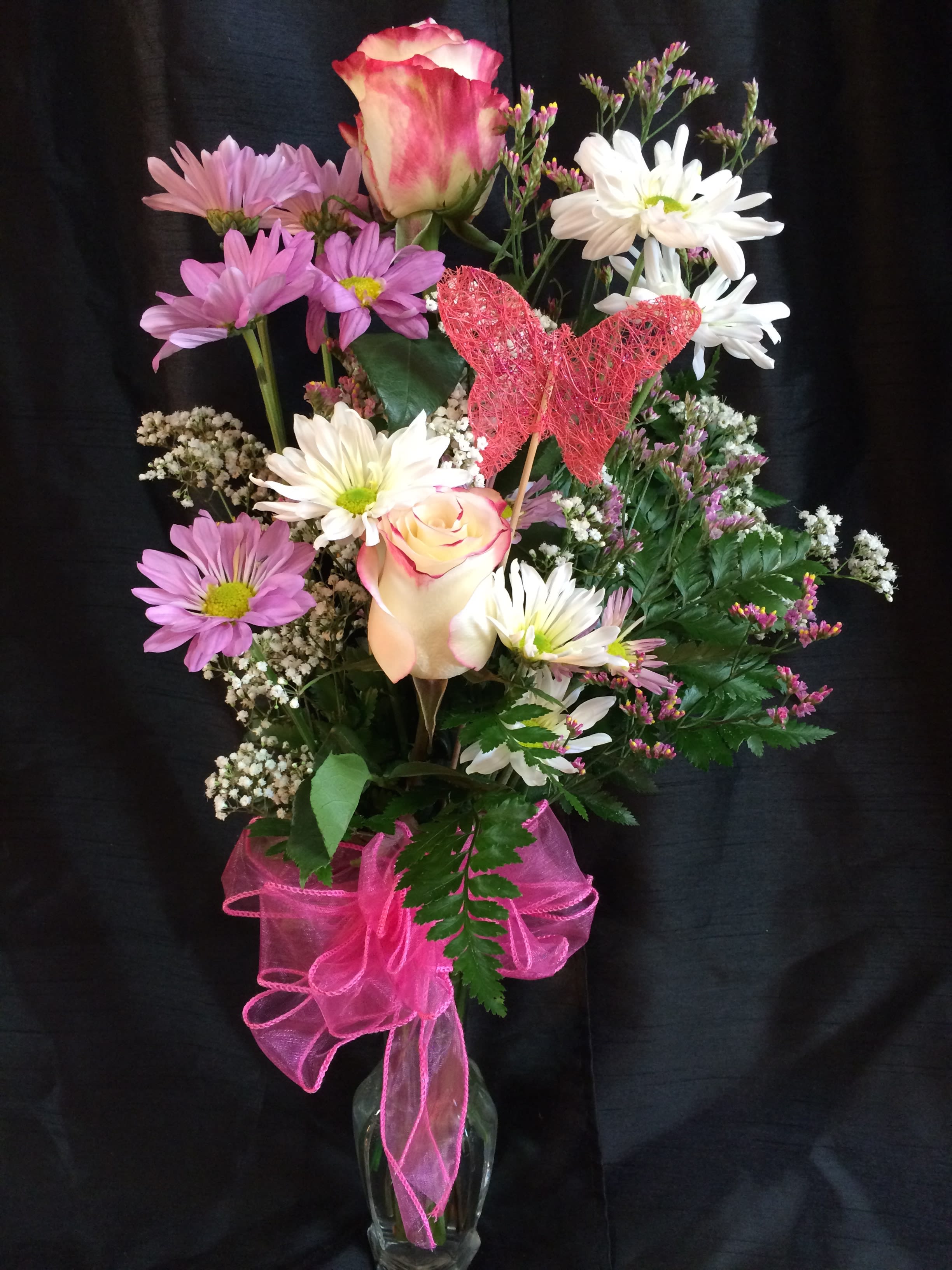 Simply Sweet - Double Vase of roses with accent flowers.