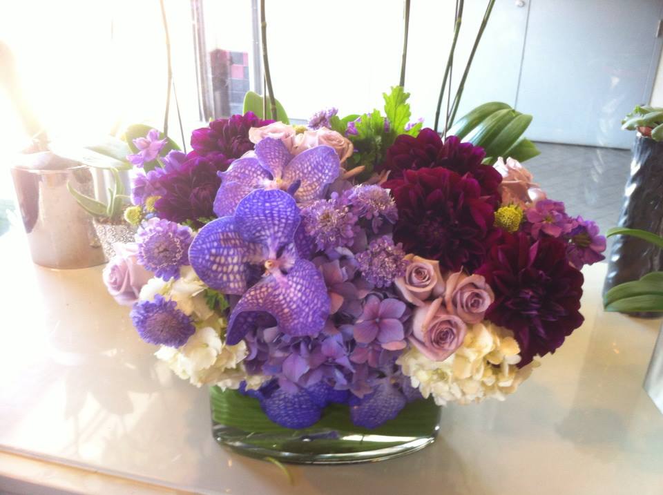Purple Haze - Purple and white hydrangea, dahlias,vanda orchids,sterling roses,scabiosa.