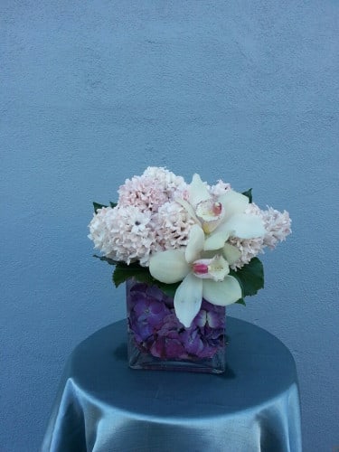 Hyacinth happiness - in white, blue or pink Hyacinth,Cymbidium Orchids,Hydrangea,Greens