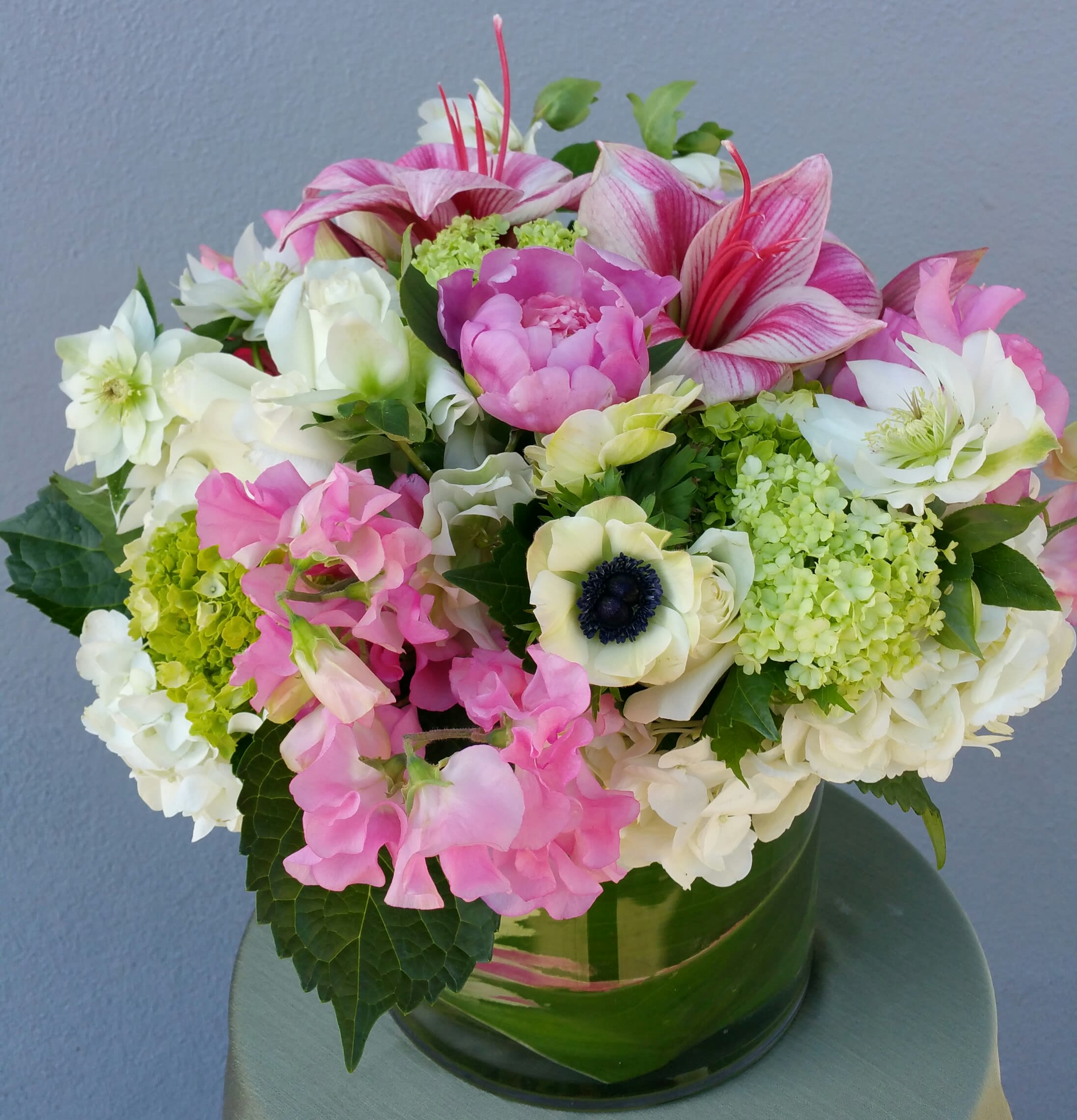Humming bird - Peonies, hydrangea, sweet peas, viburnum and other seasonal flowers. 