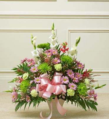 Pastel Sympathy Floor Basket -  Send a beautiful expression of your love and support during this difficult time with an arrangement of elegant pastel-colored blooms.    Item # 91399 