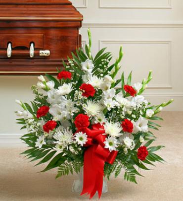 Red and White Sympathy Floor Basket -  Send a beautiful expression of your love and concern at this difficult time.    Item # 91209 