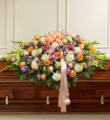 Pastel Mixed Flower Full Casket Cover Pastel Mixed Flower Full Casket Cover - Send the perfect expression of your love and a tribute to a beautiful life with this elegant full casket cover arrangement. Item # 91400
