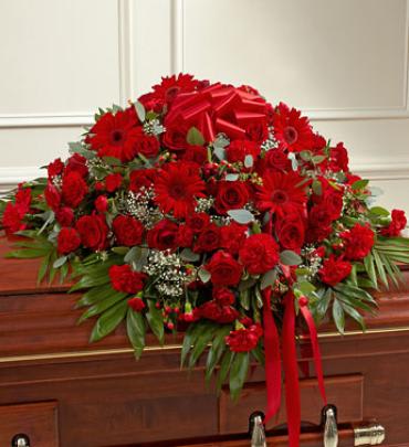Red Mixed Half Casket Cover Red Mixed Half Casket Cover - This beautiful red casket cover is a touching tribute to a life well lived and loved. Item # 91228