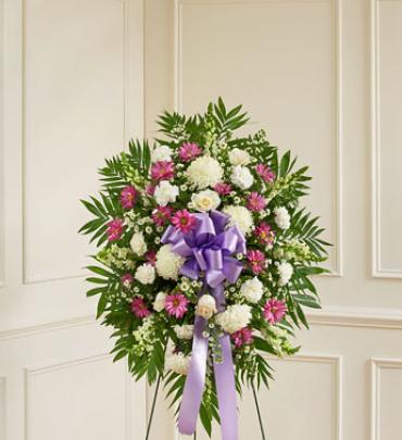 Lavender and White Standing Spray Lavender and White Standing Spray - Lovely lavender and white flowers offer a comforting symbol of your heartfelt compassion and support. Item # 91291