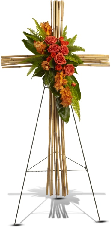 River Cane Cross -   The depth of your faith is sincerely expressed in this simple but elegant cross presented as a standing spray on an easel.    Item # T244-2A 