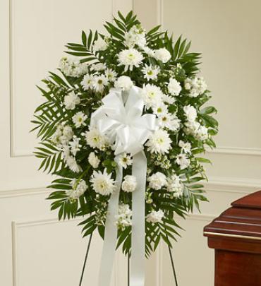 White Sympathy Standing Spray White Sympathy Standing Spray - This Sympathy Standing Spray, in sophisticated white, is a comforting symbol of your sympathy and support. Item # 91296
