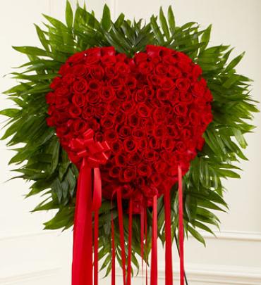 Red Rose Bleeding Heart -  When words arenâ€™t enough to express the depths of your love, this heart-shaped arrangement makes an unforgettable statement and a stunning tribute.    Item # 91281 