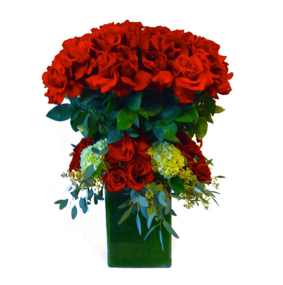 Red Roses Green Hydrengeas Standing Tall My Beverly Hills Florist In El Paso Tx Not Just A Flower Shop
