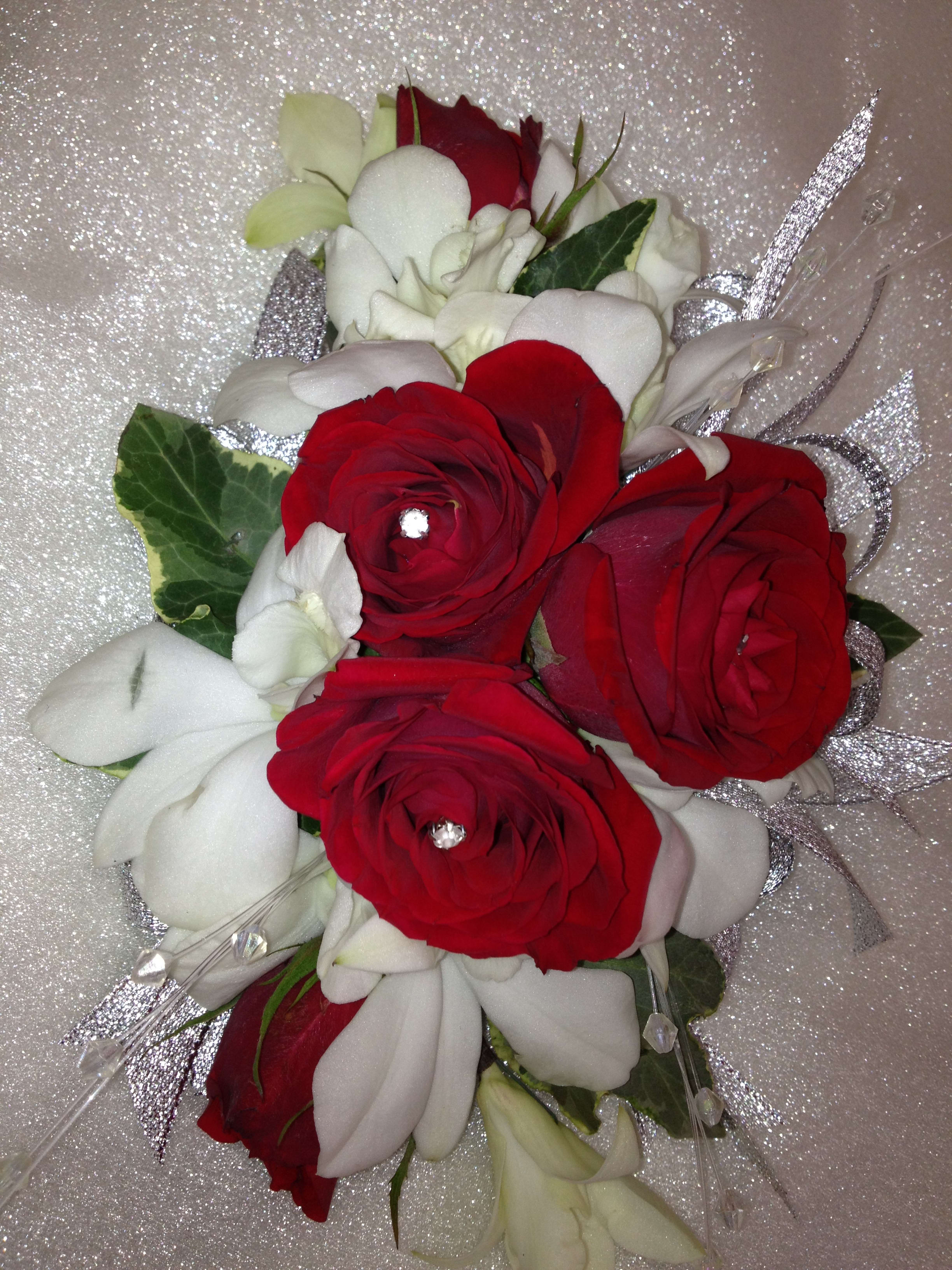 Red and white corsage deals