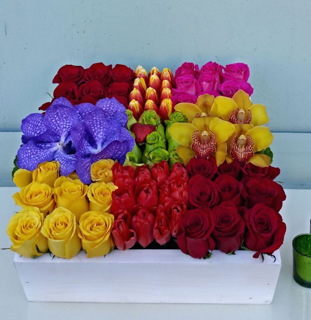 Box Of Roses Tulips And Orchids In Los Angeles Ca La Fleur By Tracy