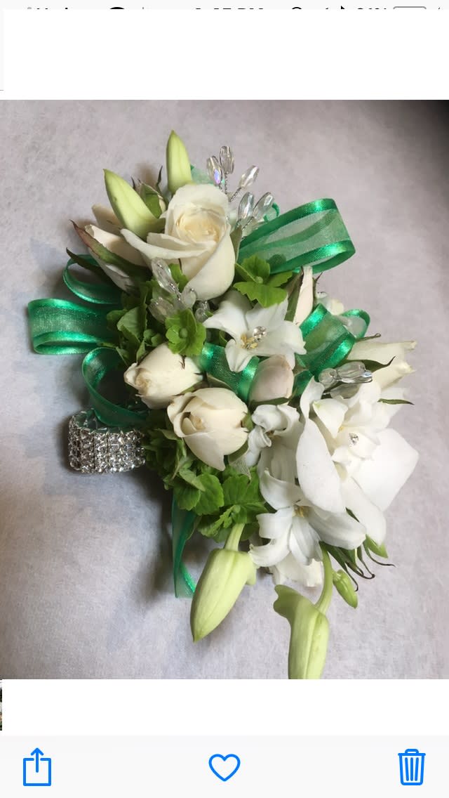 wrist corsage wrist corsage - white & green