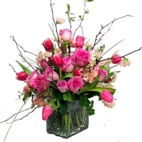stunning valentine stunning valentine - mix of lovey flowers in vase roses and tulips