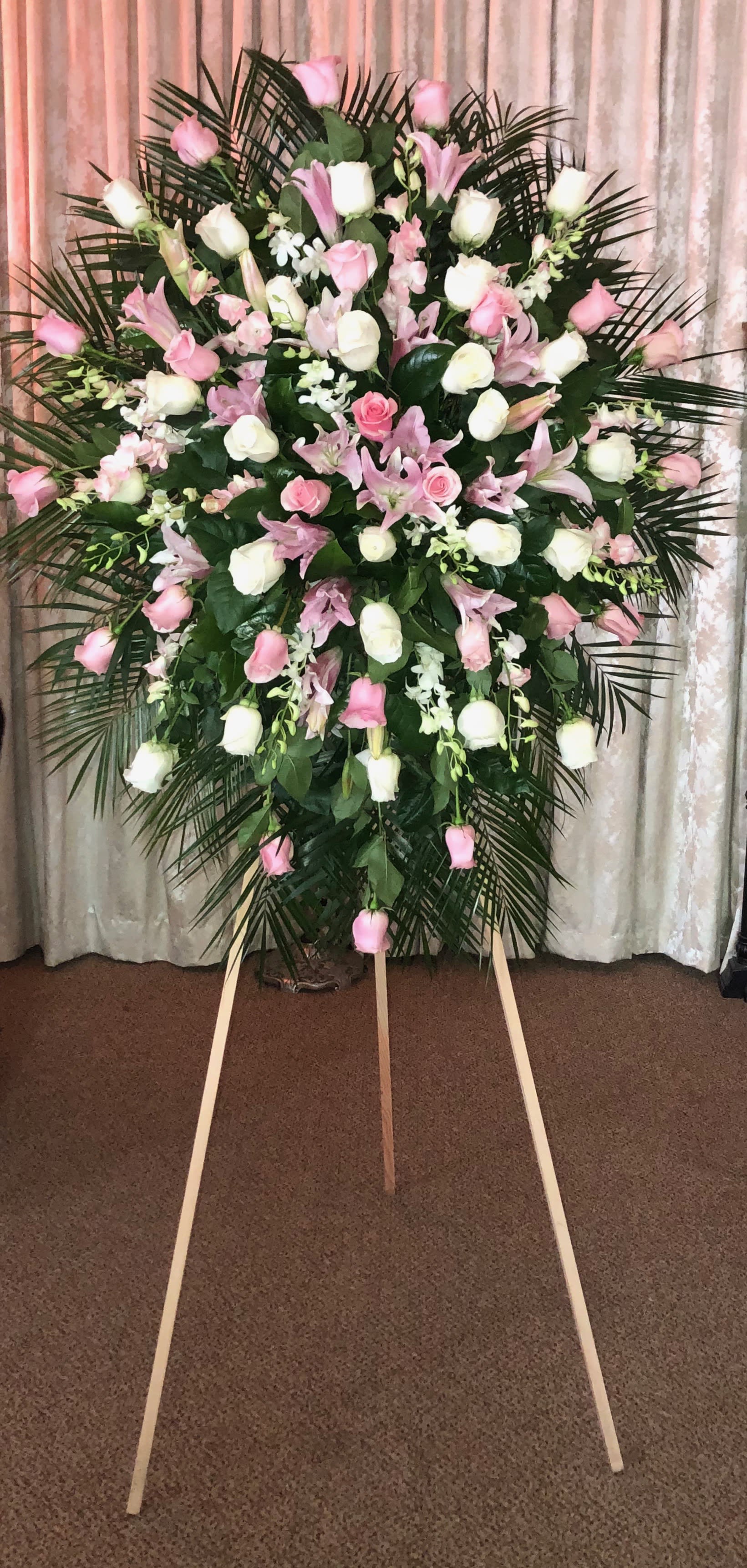 Pretty Pink Spray Pretty Pink Spray - Large Spray with roses. lilies, orchids , tropical leafs