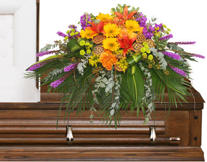 RADIANT MEDLEY CASKET SPRAY FUNERAL FLOWERS - RADIANT MEDLEY CASKET SPRAY FUNERAL FLOWERS