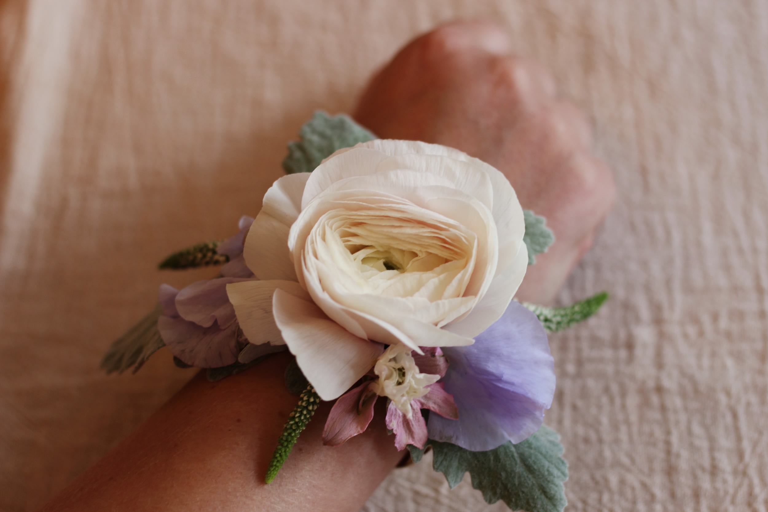 elopement corsage, neutral colors in Morristown, NJ Colly Flowers
