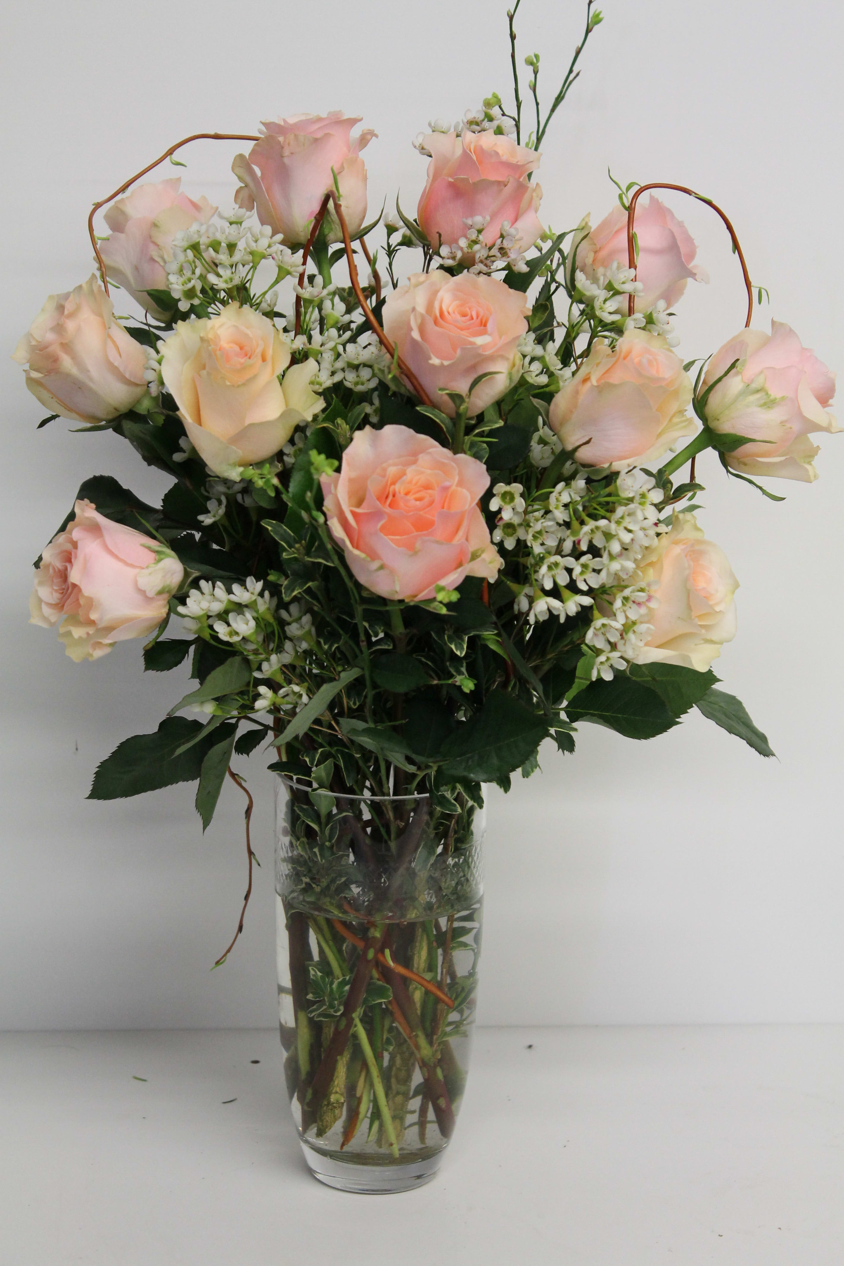 The Peach Rose Bouquet The Peach Rose Bouquet - 12 Peach Roses with Wax filler