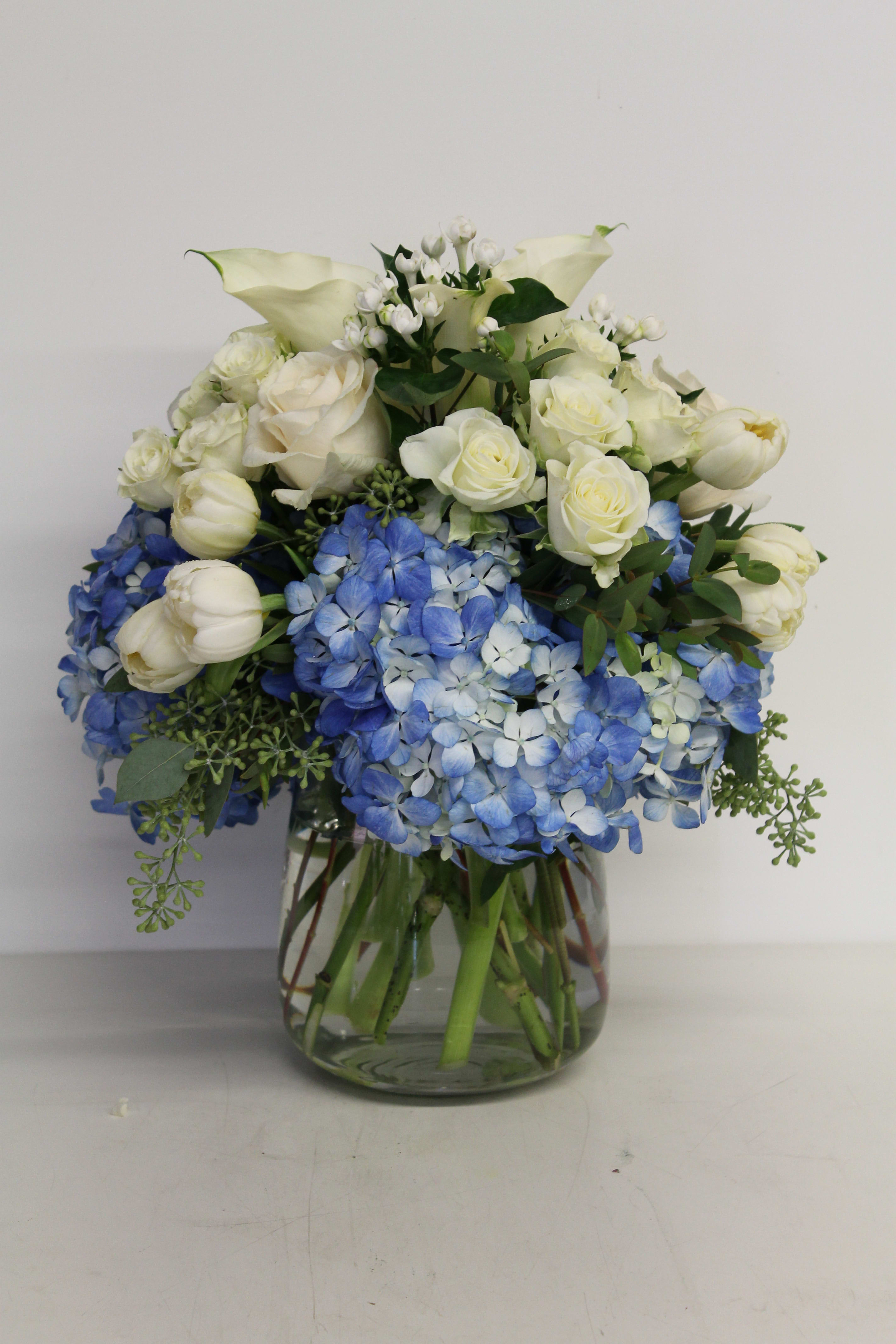 Seaside - Hydrangea, Rose, Tulips, Calla Lily, Spray Rose and Bouvardia