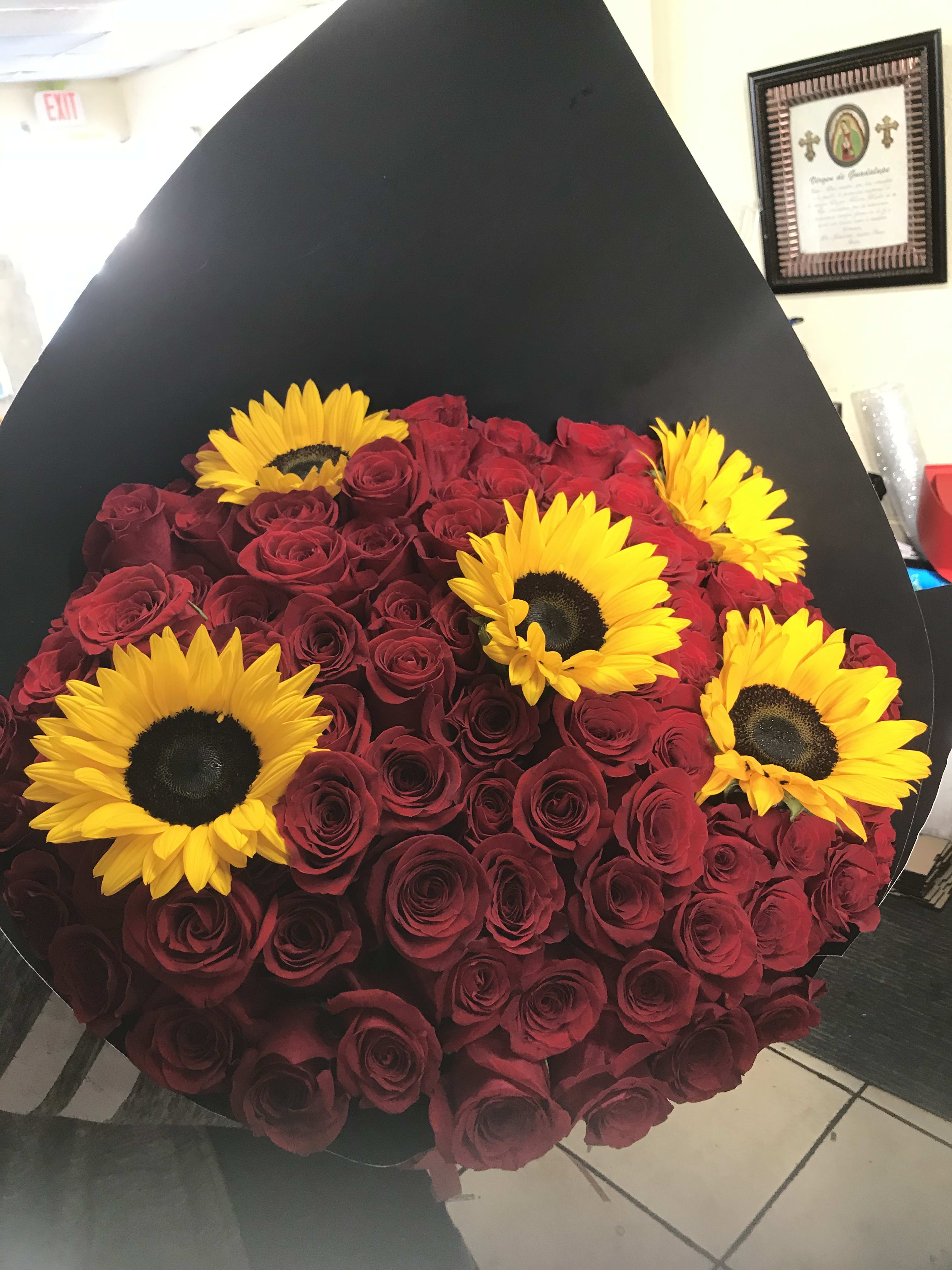 4 Dozen Red Roses And 5 Sunflowers In Compton Ca Compton Flower Shop 4 Dozen Red Roses And 5 Sunflowers In Compton Ca Compton Flower Shop