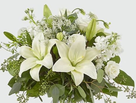 Alluring Elegance  - Our Alluring Elegance Bouquet is a striking array of ivory and green. Mixed eucalyptus this bouquet graces every room with a touch of elegance.