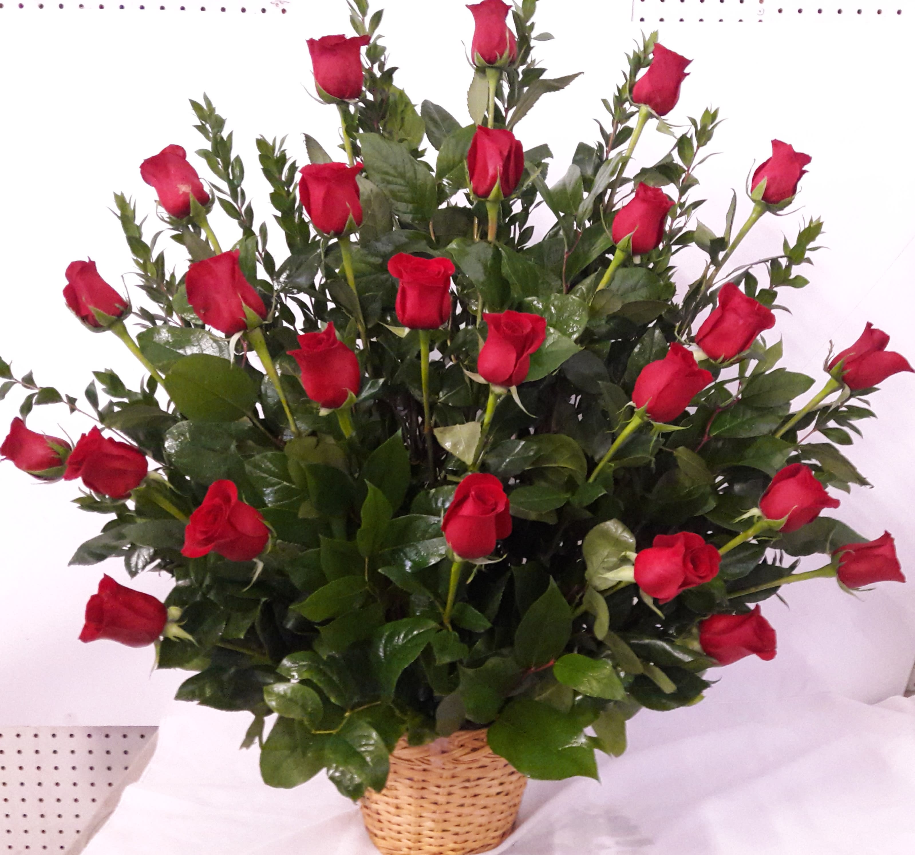 2606 - 24 red roses on a basket