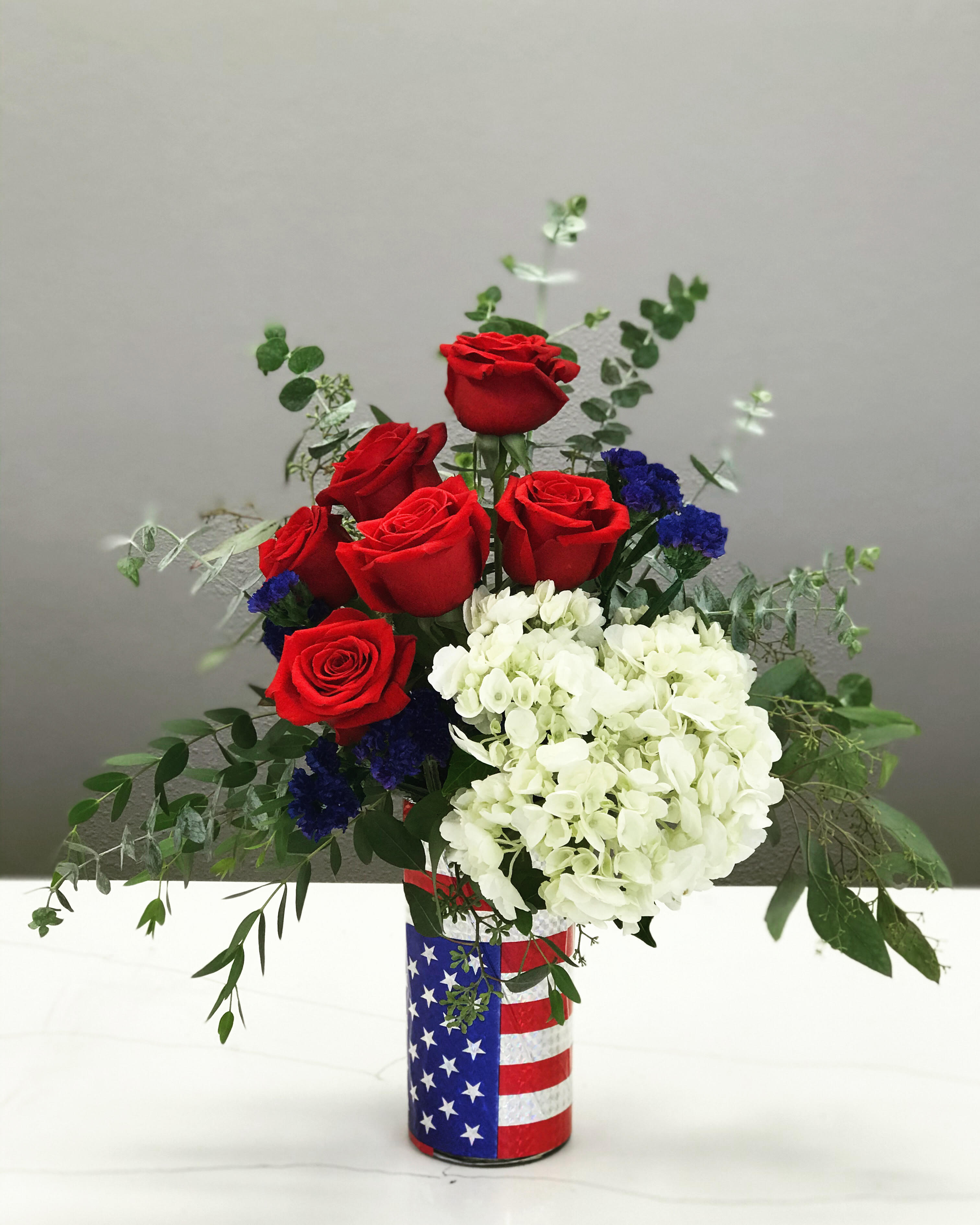 Freedom Rings - Celebrating America's Birthday with flowers of Red, White, and Blue!! Happy 4th of July!