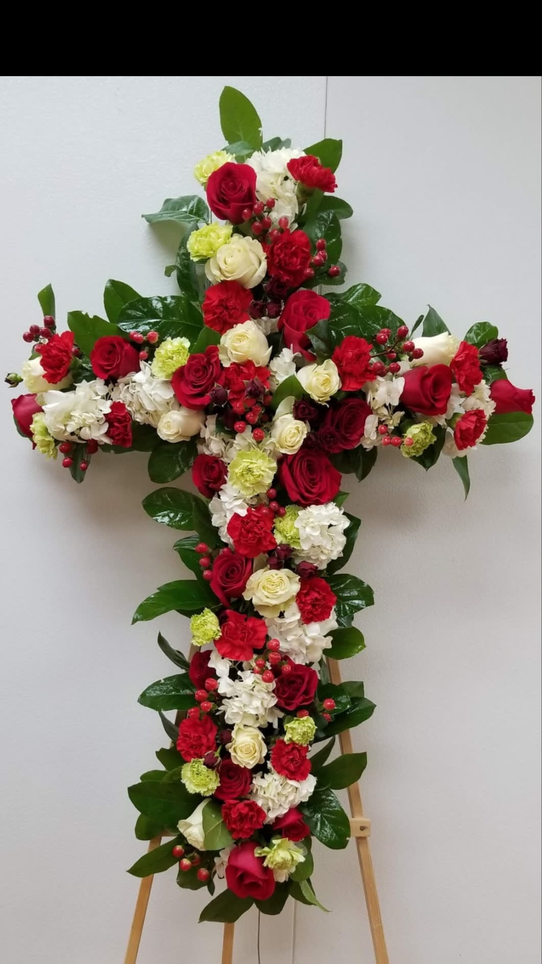 Red Carnation Funeral Flower Cross, Cross With Flowers For Funeral