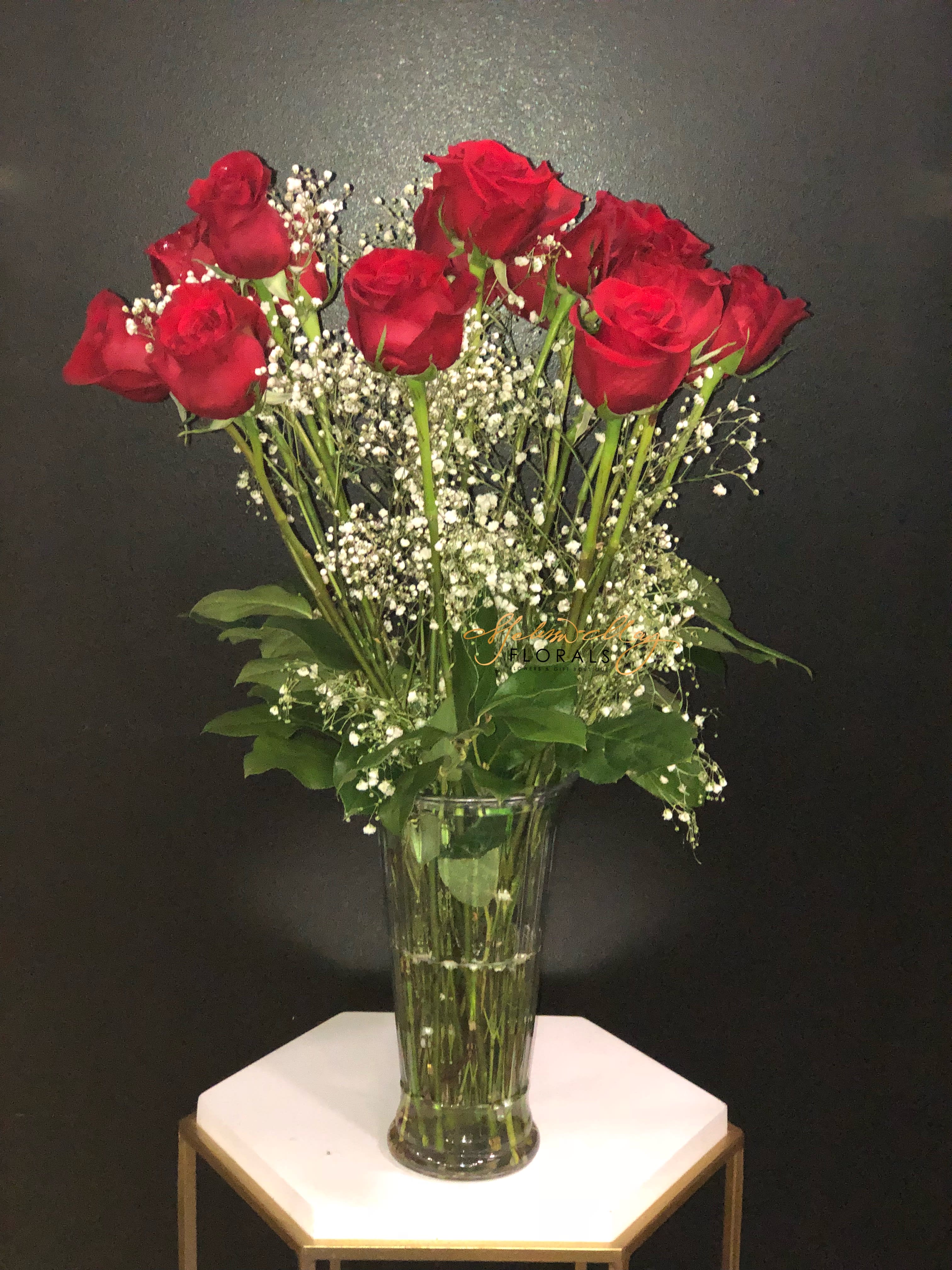 Dozen Long Stemmed Roses With Baby S Breath In Ambler Pa Melissa May Florals