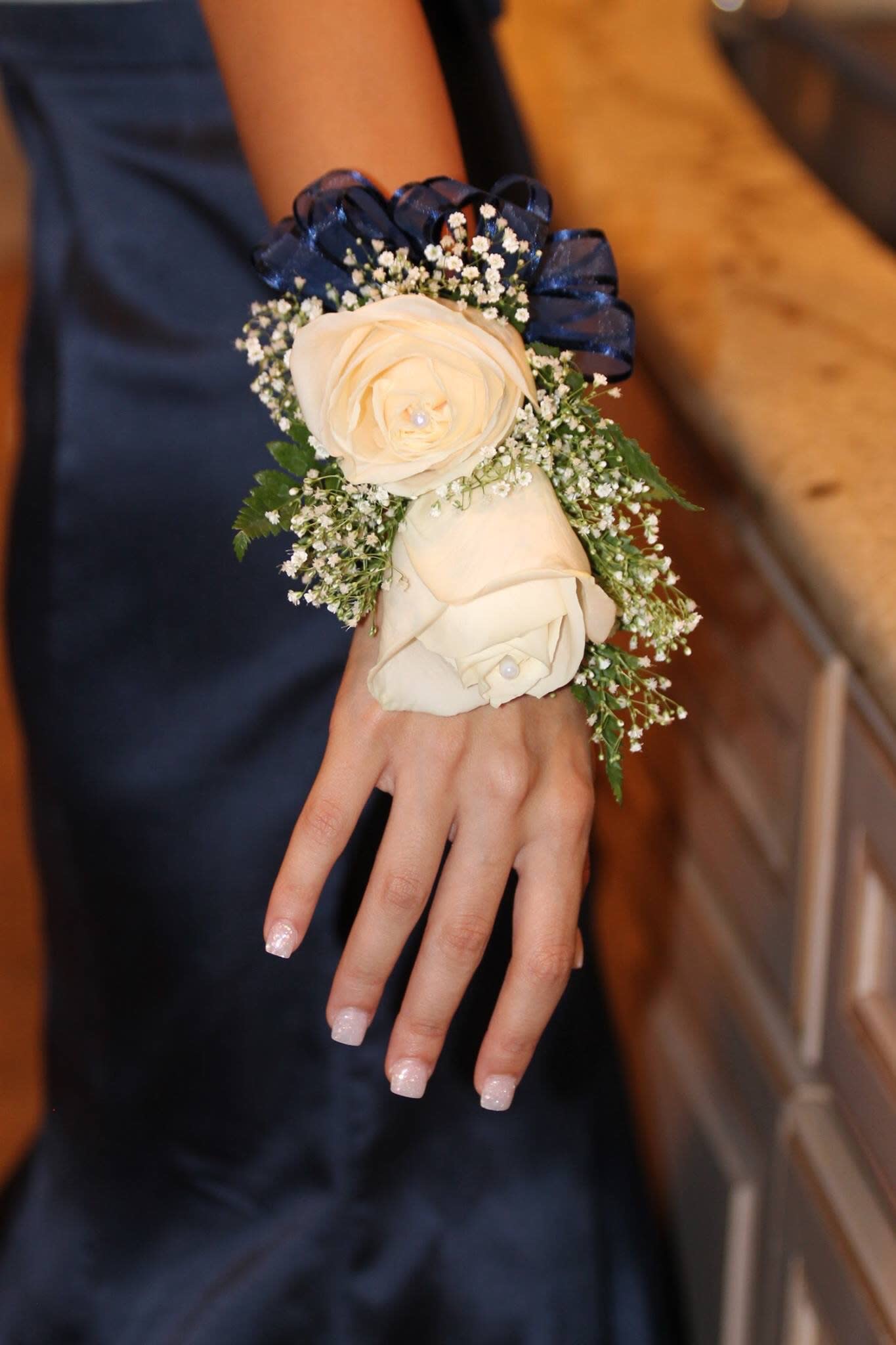 White Rose Wrist Corsage Stock Image Of Couple 7112811