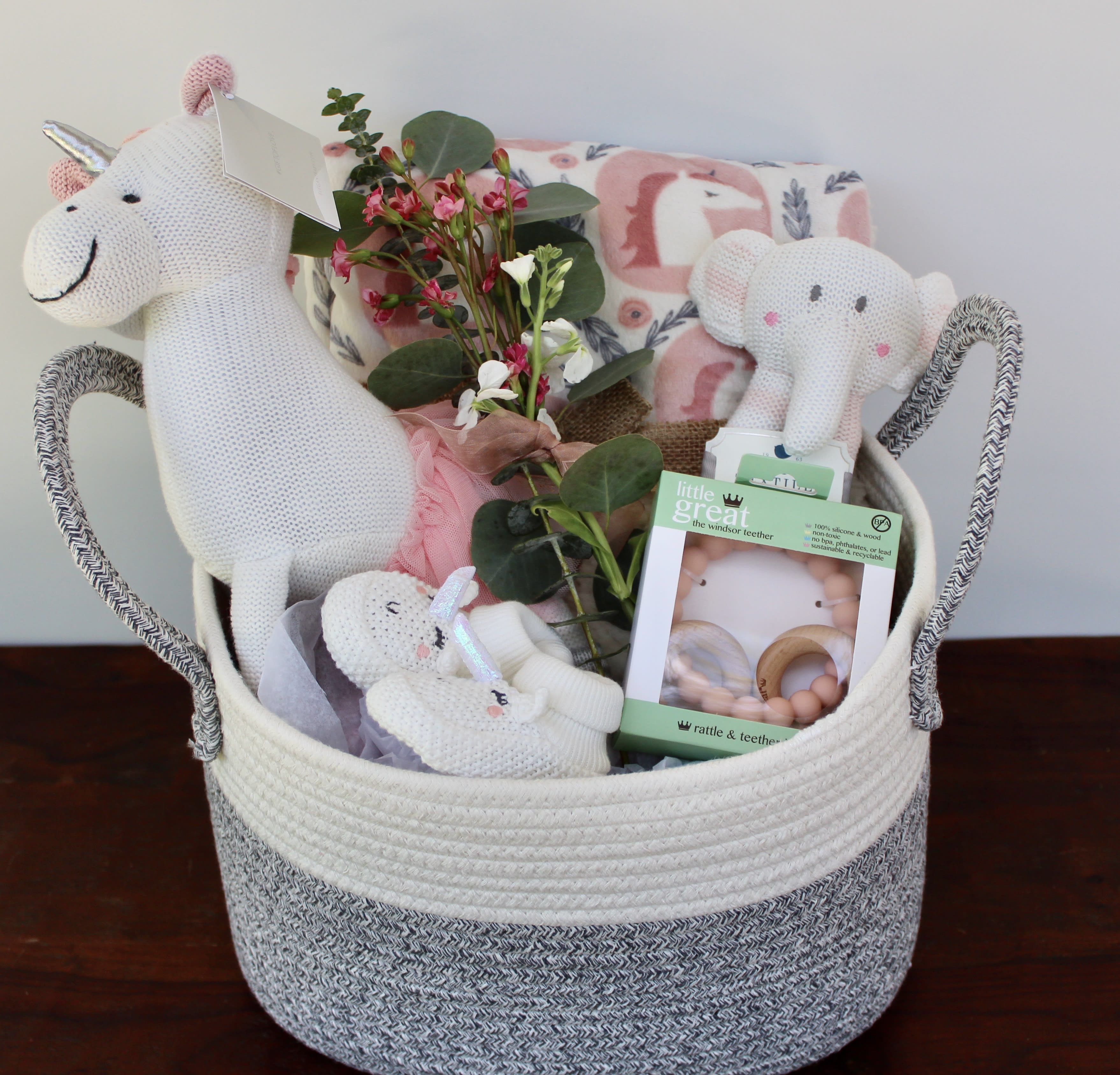 unicorn baby gift basket